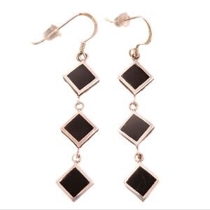 Sterling Silver Black Three Tier Onyx Dangle Drop Earring